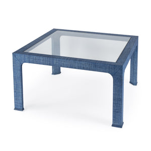 Butler Specialty Chatham Glass And Raffia Square Coffee Table - Modern Elegance With Textured Natural Finish Blue Saguran Raffia,Glass,Gmelina Arborea Wood 9153361-butler