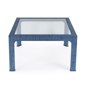 Butler Specialty Chatham Glass And Raffia Square Coffee Table - Modern Elegance With Textured Natural Finish Blue Saguran Raffia,Glass,Gmelina Arborea Wood 9153361-butler