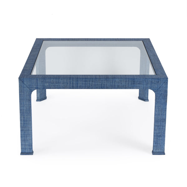 Butler Specialty Chatham Glass And Raffia Square Coffee Table - Modern Elegance With Textured Natural Finish Blue Saguran Raffia,Glass,Gmelina Arborea Wood 9153361-butler