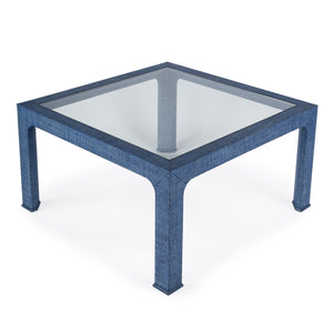 Butler Specialty Chatham Glass And Raffia Square Coffee Table - Modern Elegance With Textured Natural Finish Blue Saguran Raffia,Glass,Gmelina Arborea Wood 9153361-butler