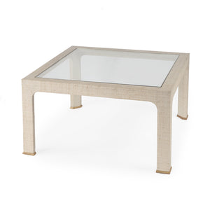Butler Specialty Chatham Glass And Raffia Square Coffee Table - Modern Elegance With Textured Natural Finish Natural Saguran Raffia,Glass,Gmelina Arborea Wood 9153362-butler