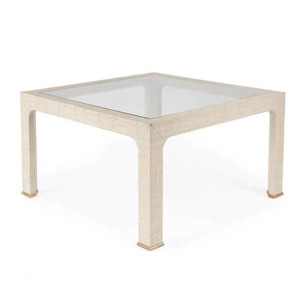 Butler Specialty Chatham Glass And Raffia Square Coffee Table - Modern Elegance With Textured Natural Finish Natural Saguran Raffia,Glass,Gmelina Arborea Wood 9153362-butler