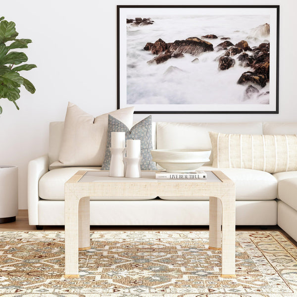 Butler Specialty Chatham Glass And Raffia Square Coffee Table - Modern Elegance With Textured Natural Finish Natural Saguran Raffia,Glass,Gmelina Arborea Wood 9153362-butler