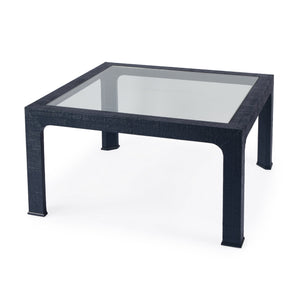 Butler Specialty Chatham Glass And Raffia Square Coffee Table - Modern Elegance With Textured Natural Finish Navy Blue Saguran Raffia,Glass,Gmelina Arborea Wood 9153410-butler