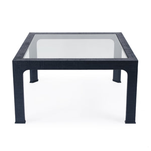 Butler Specialty Chatham Glass And Raffia Square Coffee Table - Modern Elegance With Textured Natural Finish Navy Blue Saguran Raffia,Glass,Gmelina Arborea Wood 9153410-butler