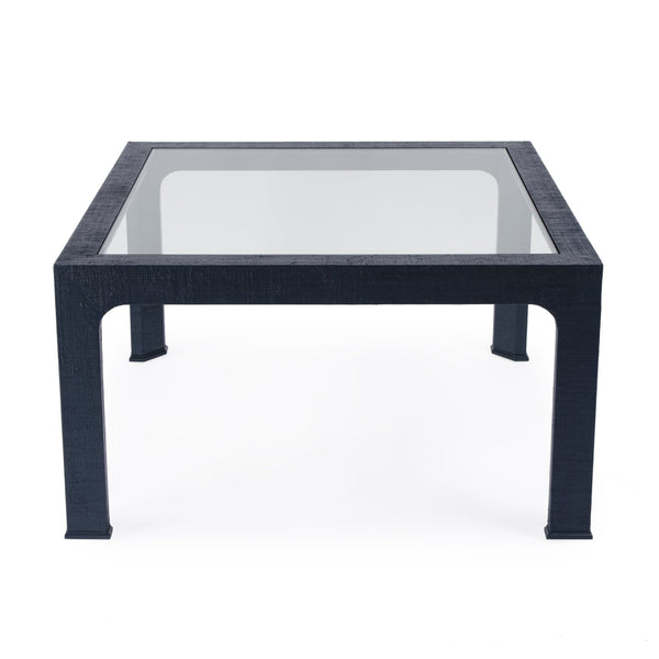 Butler Specialty Chatham Glass And Raffia Square Coffee Table - Modern Elegance With Textured Natural Finish Navy Blue Saguran Raffia,Glass,Gmelina Arborea Wood 9153410-butler
