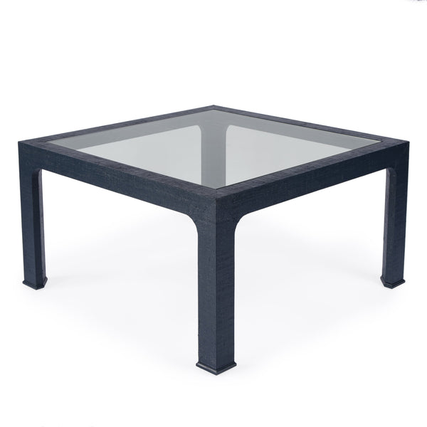 Butler Specialty Chatham Glass And Raffia Square Coffee Table - Modern Elegance With Textured Natural Finish Navy Blue Saguran Raffia,Glass,Gmelina Arborea Wood 9153410-butler