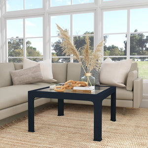 Butler Specialty Chatham Glass And Raffia Square Coffee Table - Modern Elegance With Textured Natural Finish Navy Blue Saguran Raffia,Glass,Gmelina Arborea Wood 9153410-butler