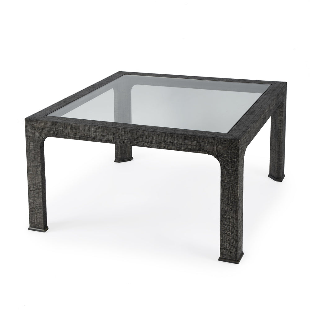 Butler Specialty Chatham Glass And Raffia Square Coffee Table - Modern Elegance With Textured Natural Finish Charcoal Saguran Raffia,Glass,Gmelina Arborea Wood 9153420-butler