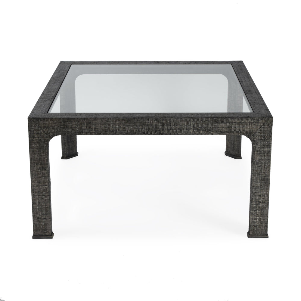 Butler Specialty Chatham Glass And Raffia Square Coffee Table - Modern Elegance With Textured Natural Finish Charcoal Saguran Raffia,Glass,Gmelina Arborea Wood 9153420-butler