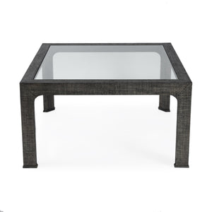 Butler Specialty Chatham Glass And Raffia Square Coffee Table - Modern Elegance With Textured Natural Finish Charcoal Saguran Raffia,Glass,Gmelina Arborea Wood 9153420-butler