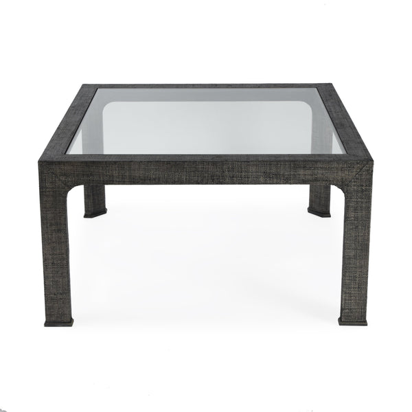 Butler Specialty Chatham Glass And Raffia Square Coffee Table - Modern Elegance With Textured Natural Finish Charcoal Saguran Raffia,Glass,Gmelina Arborea Wood 9153420-butler