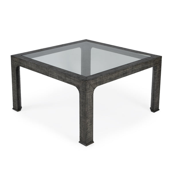Butler Specialty Chatham Glass And Raffia Square Coffee Table - Modern Elegance With Textured Natural Finish Charcoal Saguran Raffia,Glass,Gmelina Arborea Wood 9153420-butler