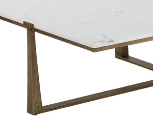 Sunpan Cowell Coffee Table - Mid-Century Modern Design with Unique White Marble Top & Antique Brass Legs