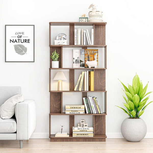 English Elm 31.5" Tall 5-tier Mdf Bookcase Slim Open Shelving Unit for Office Bedroom Living Room Dark Brown W2899P444163