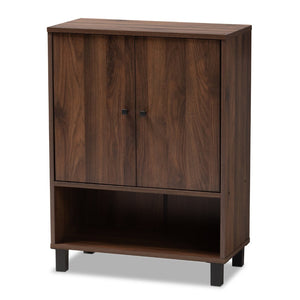 Baxton Studio Baxton Studio Rossin Modern Walnut Brown Shoe Storage Cabinet with Open Shelf & Ventilated Design ATSC1613-Columbia-Shoe Cabinet