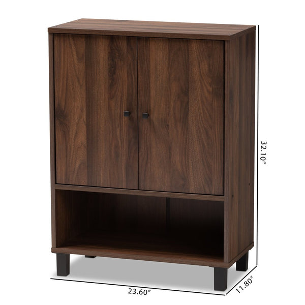 Baxton Studio Baxton Studio Rossin Modern Walnut Brown Shoe Storage Cabinet with Open Shelf & Ventilated Design ATSC1613-Columbia-Shoe Cabinet