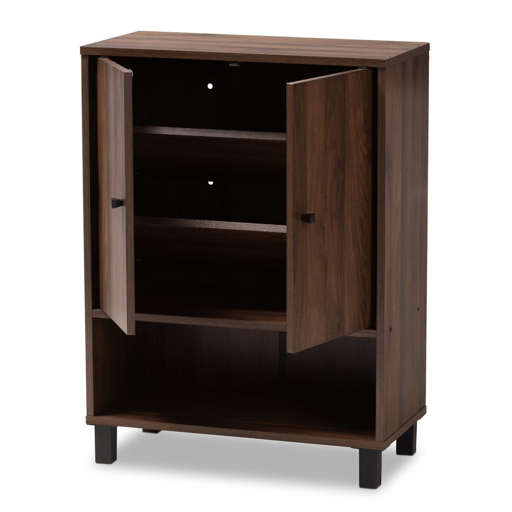 Baxton Studio Baxton Studio Rossin Modern Walnut Brown Shoe Storage Cabinet with Open Shelf & Ventilated Design ATSC1613-Columbia-Shoe Cabinet