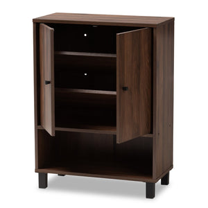 Baxton Studio Baxton Studio Rossin Modern Walnut Brown Shoe Storage Cabinet with Open Shelf & Ventilated Design ATSC1613-Columbia-Shoe Cabinet