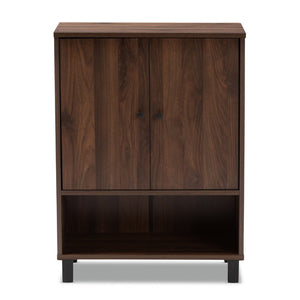 Baxton Studio Baxton Studio Rossin Modern Walnut Brown Shoe Storage Cabinet with Open Shelf & Ventilated Design ATSC1613-Columbia-Shoe Cabinet