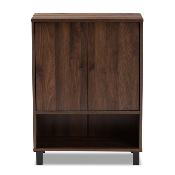 Baxton Studio Baxton Studio Rossin Modern Walnut Brown Shoe Storage Cabinet with Open Shelf & Ventilated Design ATSC1613-Columbia-Shoe Cabinet