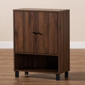 Baxton Studio Baxton Studio Rossin Modern Walnut Brown Shoe Storage Cabinet with Open Shelf & Ventilated Design ATSC1613-Columbia-Shoe Cabinet