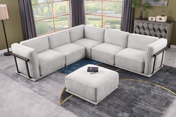English Elm 102 Inch Linen Modular Sectional Sofa with Hidden Storage and Cloud Cushion Comfort W1099S00183