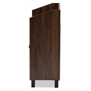 Baxton Studio Baxton Studio Rossin Shoe Storage Cabinet - Stylish Walnut Finish with Open Shelf for Entryway Organization ATSC1614-Columbia-Shoe Cabinet