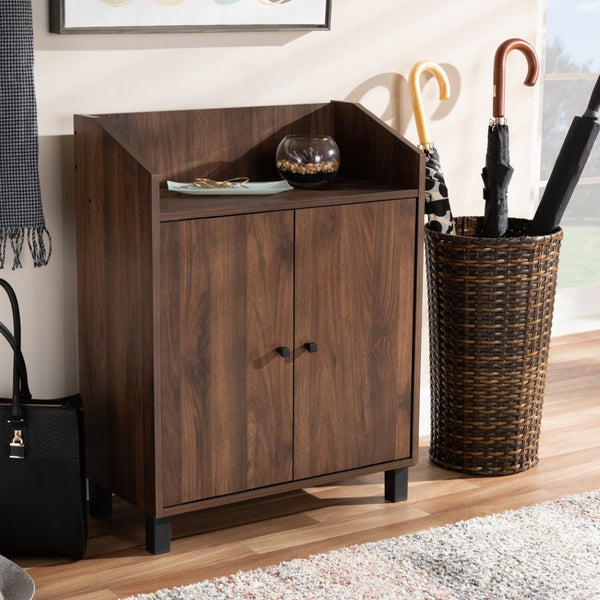 Baxton Studio Baxton Studio Rossin Shoe Storage Cabinet - Stylish Walnut Finish with Open Shelf for Entryway Organization ATSC1614-Columbia-Shoe Cabinet