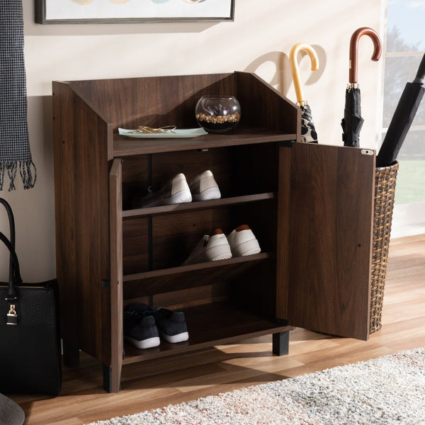 Baxton Studio Baxton Studio Rossin Shoe Storage Cabinet - Stylish Walnut Finish with Open Shelf for Entryway Organization ATSC1614-Columbia-Shoe Cabinet