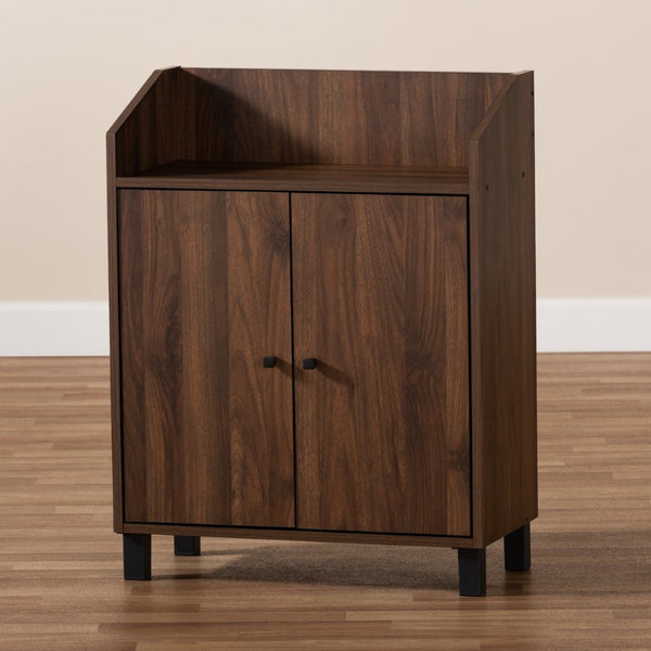 Baxton Studio Baxton Studio Rossin Shoe Storage Cabinet - Stylish Walnut Finish with Open Shelf for Entryway Organization ATSC1614-Columbia-Shoe Cabinet