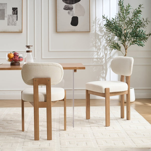 English Elm Wooden Wingback Dining Chairs Chenille Upholstered Farmhouse Set for Kitchen Comfort Beige W3244P316072