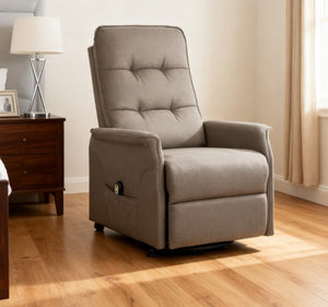 English Elm Fabric Power Lift Recliner Chair with Tufted Linen Feel Upholstery and Side Storage Pocket Coffee T3971P412407
