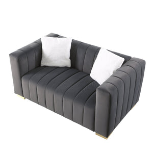 English Elm A Modern Channel Sofa Loveseat - Elegant Grey Velvet Chesterfield Design For Stylish Spaces W1099S00125
