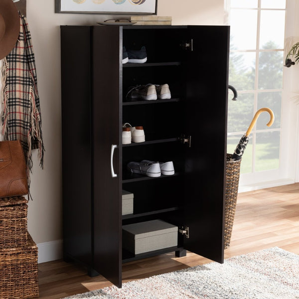 Baxton Studio Baxton Studio Modern Two-Tone Shoe Storage Cabinet - Stylish Wenge & Black, Compact Design for Entryways SESC294-Wenge-Shoe Cabinet