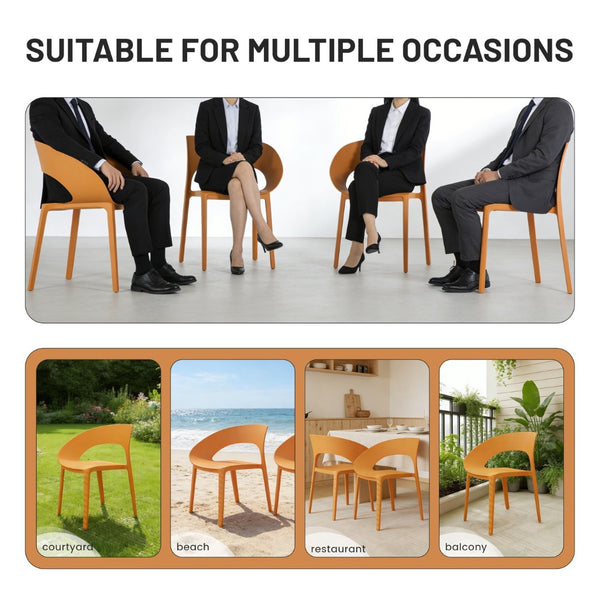 English Elm Summer Polypropylene Round Dining Set Stackable Chairs Uv Resistant Indoor Outdoor Patio Tropical Orange,White W3450S00027