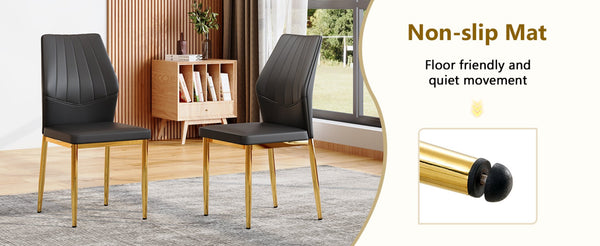 English Elm Table and Chair Set Marble Glass Top Gold Legs Modern 5 Piece Dining for Small Spaces White+Gold W1151S04636