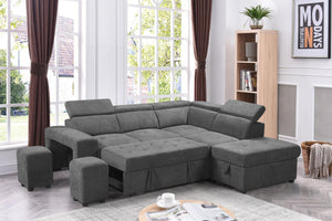 English Elm Remy Woven Fabric Sleeper Sectional with Pull-out Bed Storage Ottoman and Stools B2749S00185