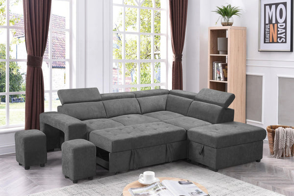 English Elm Remy Woven Fabric Sleeper Sectional with Pull-out Bed Storage Ottoman and Stools B2749S00185