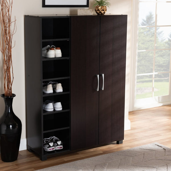 Baxton Studio Baxton Studio Modern Two-Tone Wenge and Black Shoe Storage Cabinet with Open Shelves & Ventilation SESC296-Wenge-Shoe Cabinet