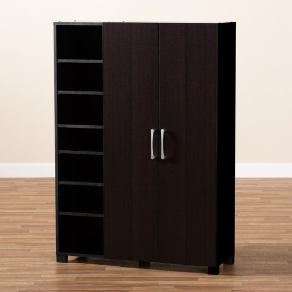 Baxton Studio Baxton Studio Modern Two-Tone Wenge and Black Shoe Storage Cabinet with Open Shelves & Ventilation SESC296-Wenge-Shoe Cabinet