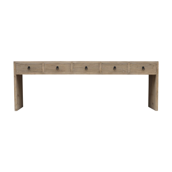 Lilys Waterfall Console Table With Five Drawers Weathered Natural Wood 98X18X34 Pre-Order Only 9157-L