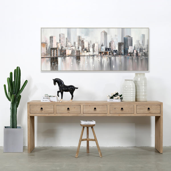 Lilys Waterfall Console Table With Five Drawers Weathered Natural Wood 98X18X34 Pre-Order Only 9157-L