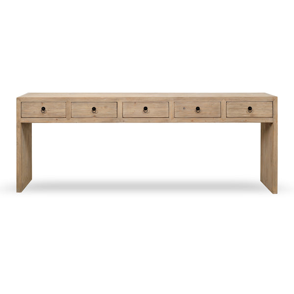 Lilys Waterfall Console Table With Five Drawers Weathered Natural Wood 98X18X34 Pre-Order Only 9157-L