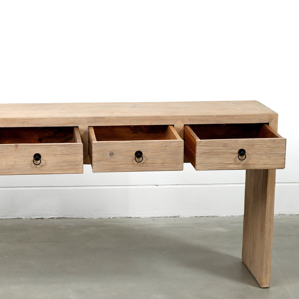 Lilys Waterfall Console Table With Five Drawers Weathered Natural Wood 98X18X34 Pre-Order Only 9157-L