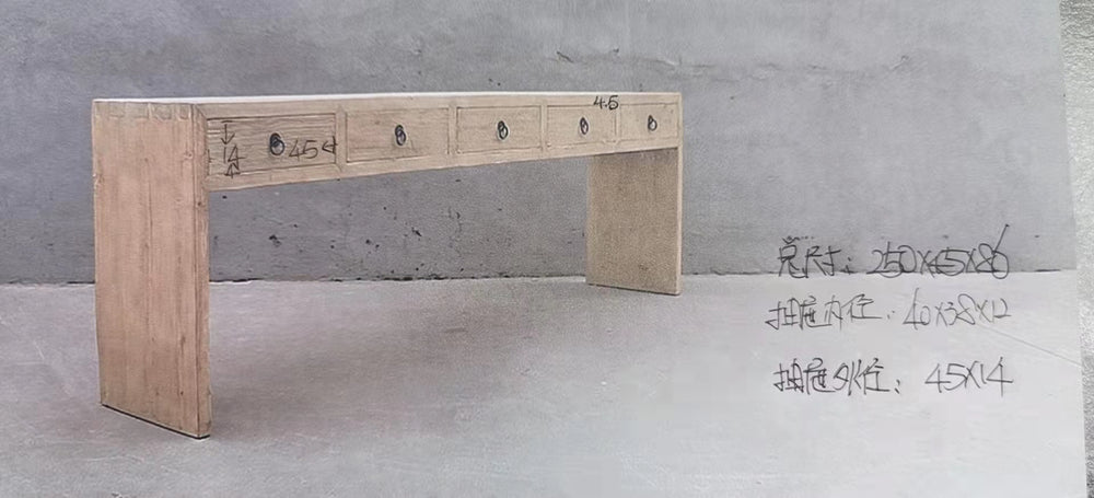 Lilys Waterfall Console Table With Five Drawers Weathered Natural Wood 98X18X34 Pre-Order Only 9157-L