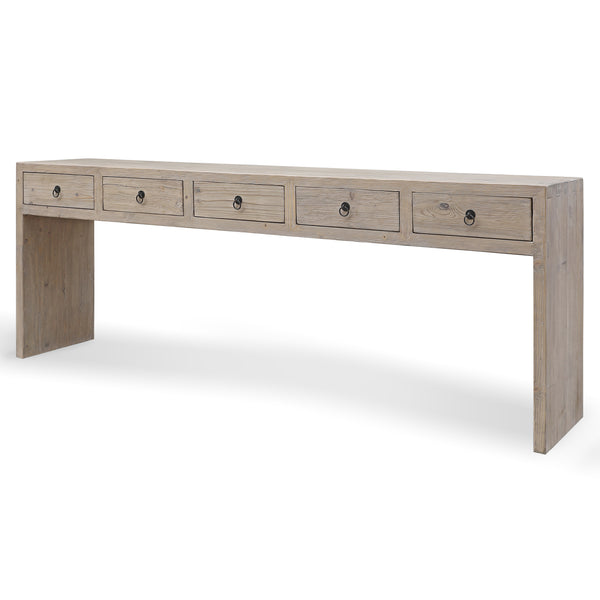 Lilys Waterfall Console Table With Five Drawers Weathered Natural Wood 90X18X34 Pre-Order Only 9157-S