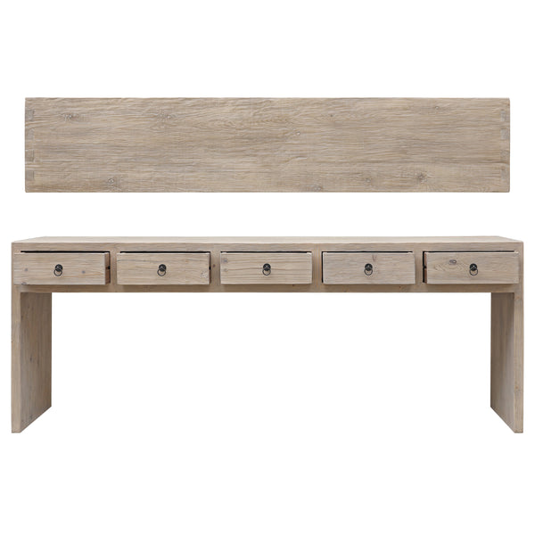 Lilys Waterfall Console Table With Five Drawers Weathered Natural Wood 90X18X34 Pre-Order Only 9157-S