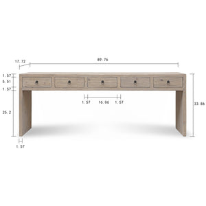 Lilys Waterfall Console Table With Five Drawers Weathered Natural Wood 90X18X34 Pre-Order Only 9157-S