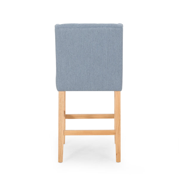 English Elm Christopher Knight Home® - Vienna Tufted Wingback Counter Stools Set of 2 — Elegant Fabric Seating, Button-Tufted Comfort, Durable Rubberwood Frame Light Blue+Natural 64853.00LBLU